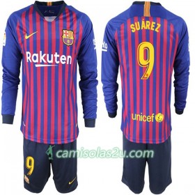 Camisolas de Futebol FC Barcelona Suarez 9 Criança Equipamento Principal 2018/19 Manga Comprida